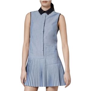 G-Star RAW Sleeveless Shirt Dress Pleated Hem Blue Chambray Collared Preppy